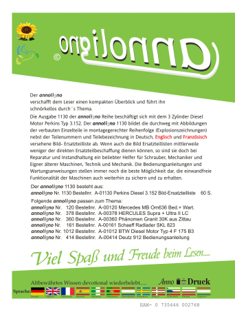 Perkins Diesel Motor 3 Zylinder Typ 3.152 Bild- Ersatzteilliste mit Explosionszeichnungen - annoligno 1130